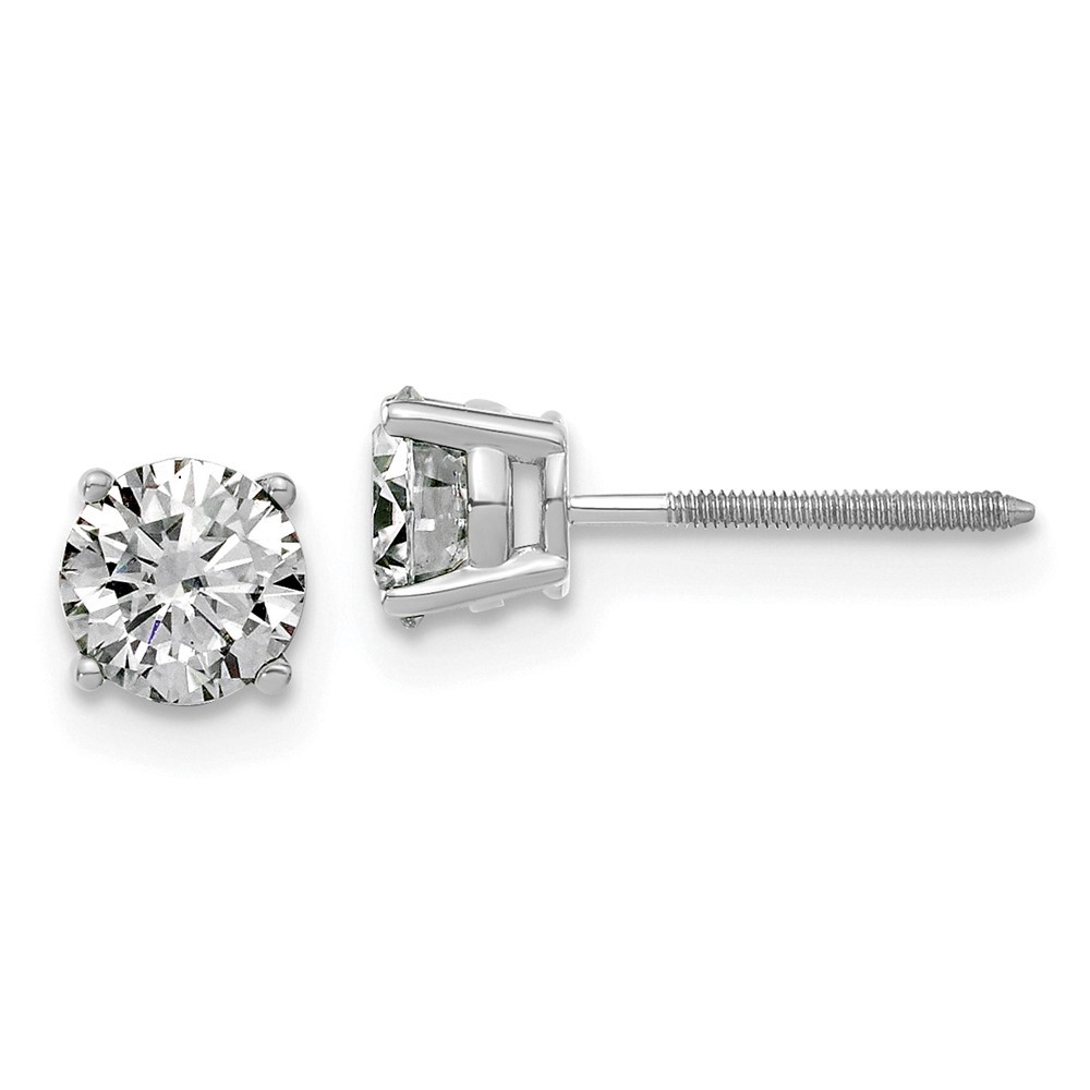 14k White Gold 1ct. 5.0mm Round True Light Moissanite Screwback Stud Earrings