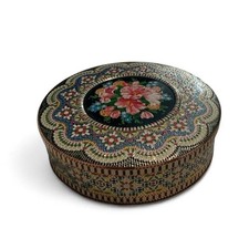 VTG Daher Decorative Floral Tin Round Gold Pink Blue Made in England Vintage
