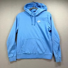 Nike Club Fleece Hoodie Womens Small Blue Script Logo Raglan Sleeve Sweatshirt