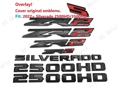 OVERLAY Matte Black Red Fender Rear Grille ZR2 2500HD Silverado Emblems 2024+