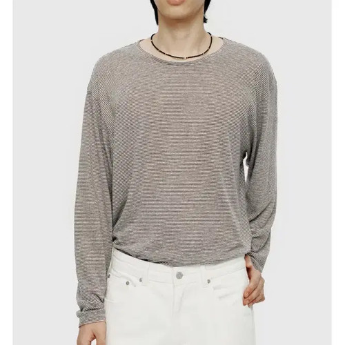 [S] Youth Cut-Off Long Sleeve Brown Stripe T-Shirt Official
