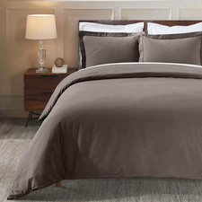 Charcoal Gray Cozy Cotton Flannel Duvet Cover Set, 3-Piece Full/Queen