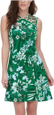 GUESS Dress Size 8 Green Floral Strappy Fit & Flare A-Line Short FLAW