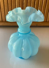 GORGEOUS VINTAGE FENTON BLUE OVERLAY MELON CRIMPED VASE EXCELLENT CONDITION!!!