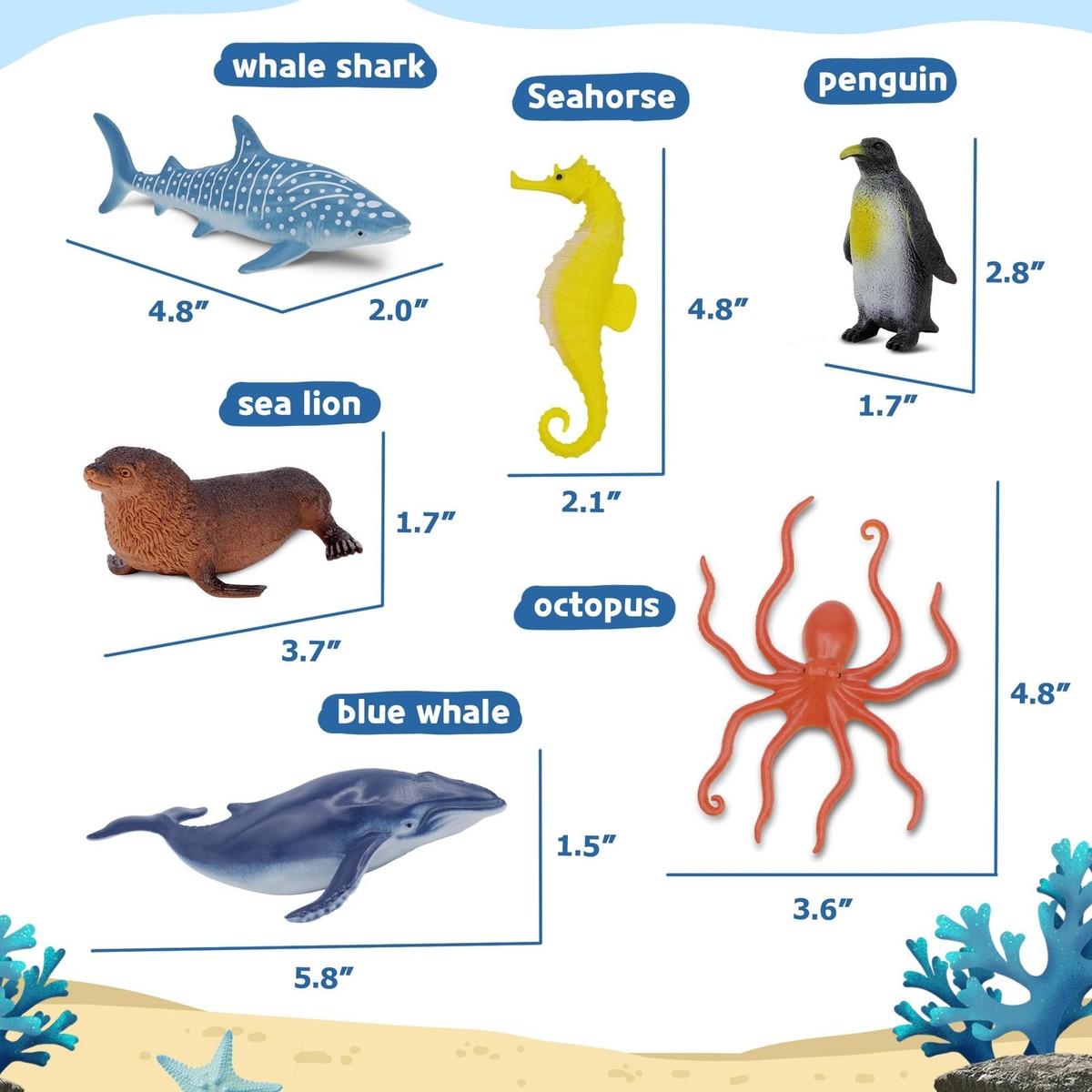 Ocean Sea Life Toy Figures Set for Kids, 12 PCS Realistic Marine