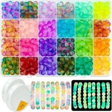 Glow in the Dark Glass Beads for Jewelry Making, 600Pcs 8MM 24 Grids Crystal Gem