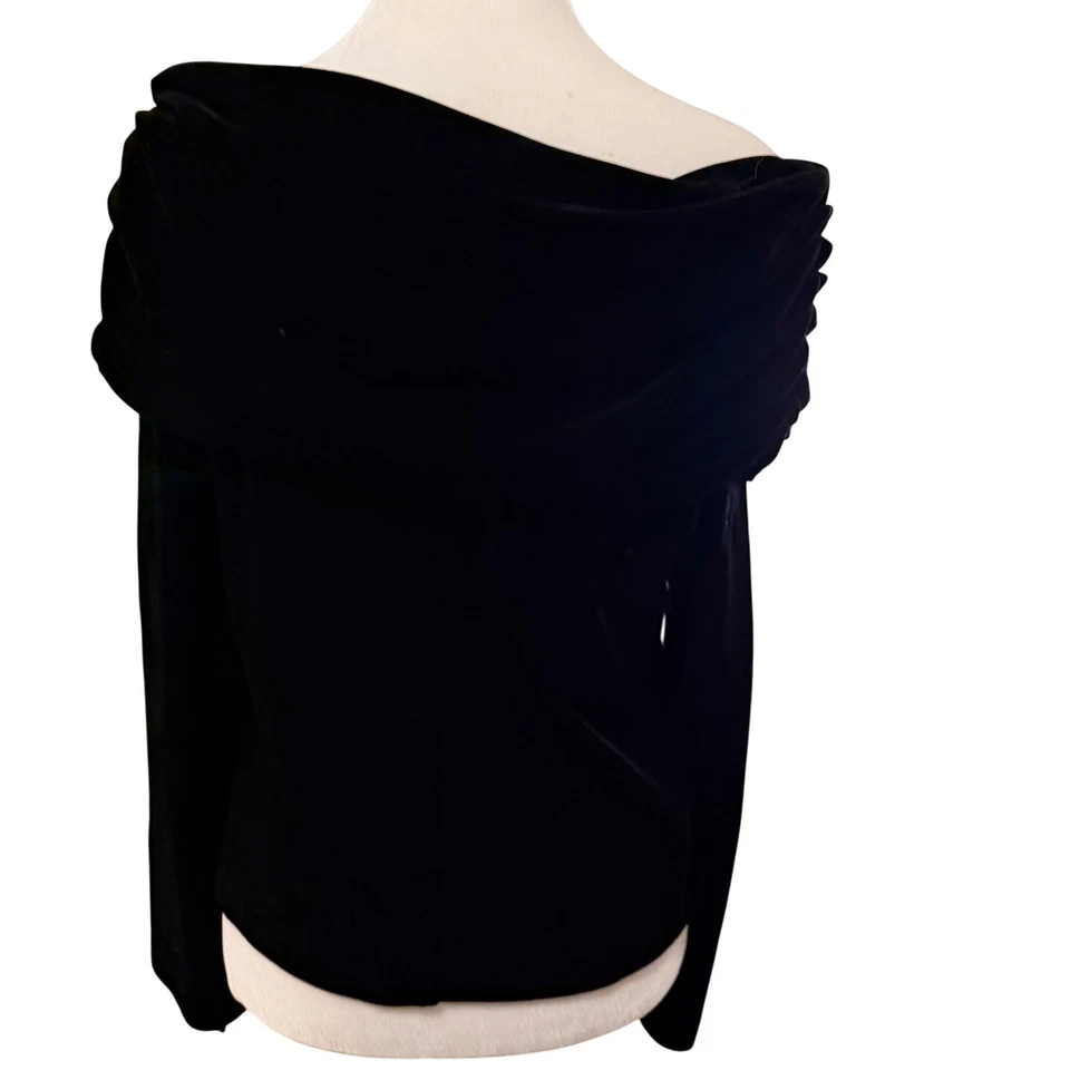 XSCAPE By Joanna Chen Top Negro Terciopelo Fuera del Hombro Drapeado Estrás Talla M Foto 3 de 4