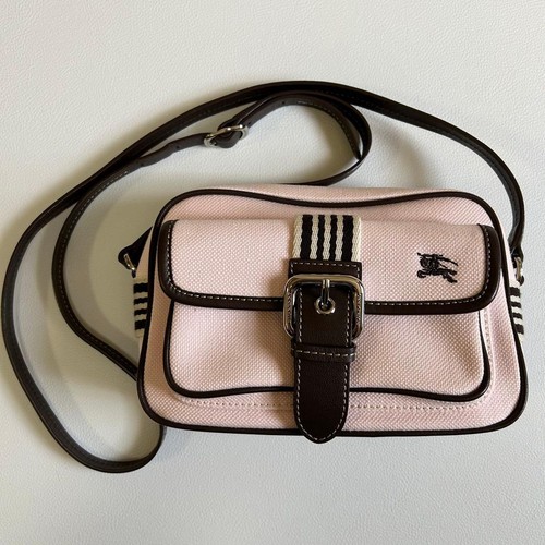 Burberry Blue Label Shoulder Bag Pink Canvas Leather Japan