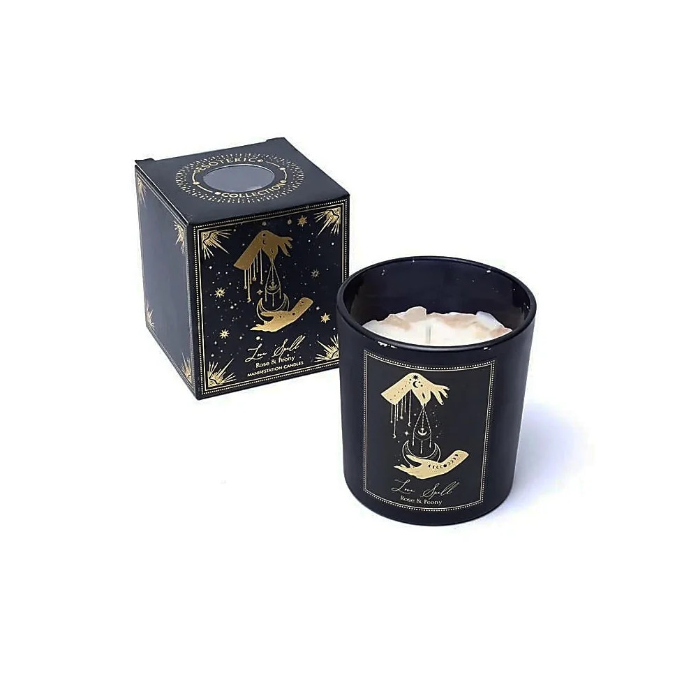 Love Spell Ritual Manifestation Crystal Candle – Rose & Peony, 20H