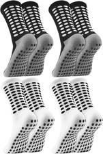 Kids Grip Athletic Socks 4 Pairs Soccer anti Slip Sports Socks for 8-17 Years