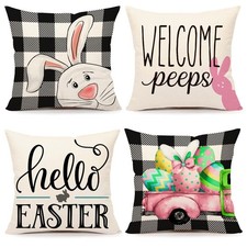 Easter Pillow Covers 18x18 Set of 4 Easter Decorations for Spring Farmhouse P...