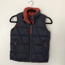 LL Bean Downtek Navy Orange Vest Size Youth L 6X/7 Cozy Warm Winter Puffer Cabin
