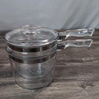 Vintage Pyrex Flameware Glass  Double Boiler Saucepan & Lid 6283 1-1/2 Qt EUC
