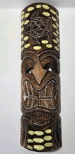 TIKI Mask Wooden Wall Plaque Hand Carved Painted Made In Indonesia