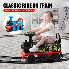 JOYLDIAS Black/Blue 6V Kids Ride On Train Electric 1-3year w/Tracks,Music,Lights