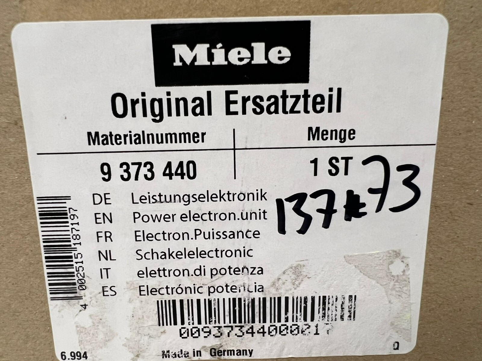 OEM Miele Power Electronic Unit PN 9373440 | eBay 