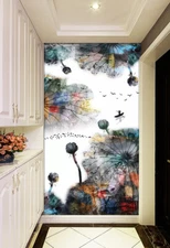 3D Ink Lotus Wallpaper Wall Mural Removable Self-adhesive Sticker275