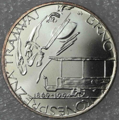 Czechoslovakia 200 Korun 1994 Horse-drawn Tram in Brno Silver coin [3975 - Picture 1 of 2