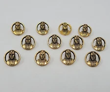 12 pcs Egyptian Pharaoh Gold Molded Plastic Craft Sewing Shank Buttons VTG