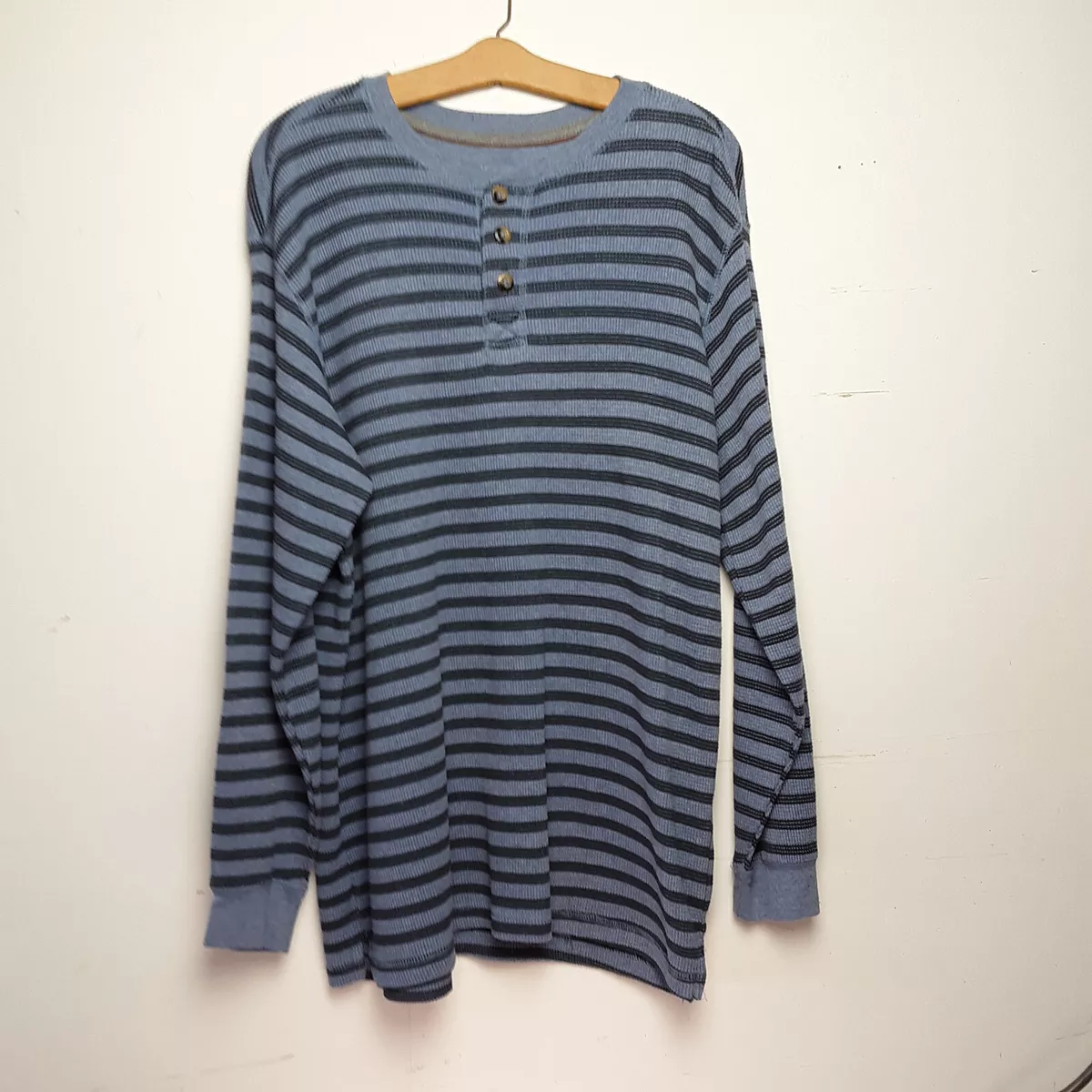 Outdoor Life Men's Field Thermal Henley L/S Blue Striped Shirt - XL