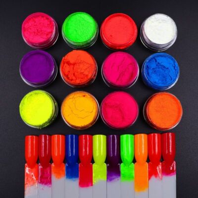Neon Pigment Nägel Puder 12 Farben Dest Ombre Rauch Effekt Fluoreszierend Make Up