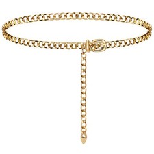 Gold Chain Belt Woman Thin Metal Waist Chains for Women Dresses Jeans Gold A M