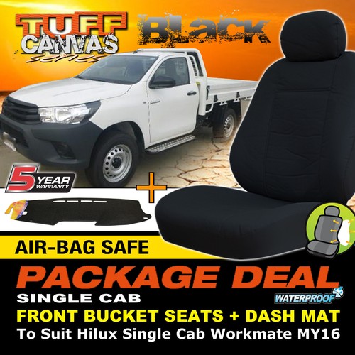 TUFF Canvas Seat Covers +Dash Mat For Toyota Hilux WORKMATE 2 SEAT 10/
