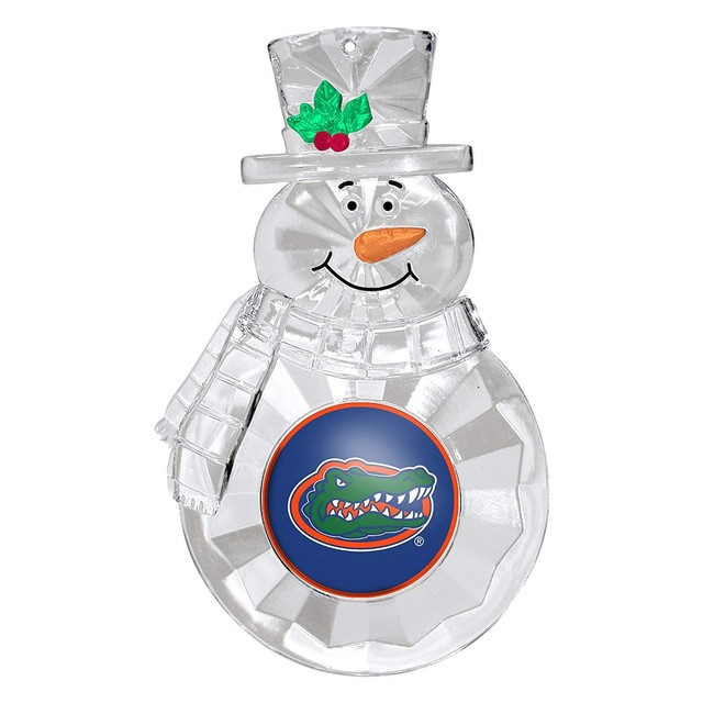 FLORIDA GATORS CLEAR SNOWMAN CRYSTAL ACRYLIC CHRISTMAS ORNAMENT WITH