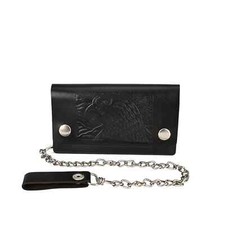 MARSHAL Leather Men Large Eagle Wallet with Chain Biker Trucker, Black