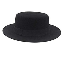 Classic Black Fashion Fedora Flat Hat Elegant Jazz Hats Brim Church Derby...