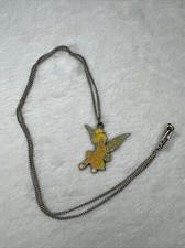 TINKER BELL Enamel Pendant Charm Silver Tone Chain Necklace Disney Double Sided