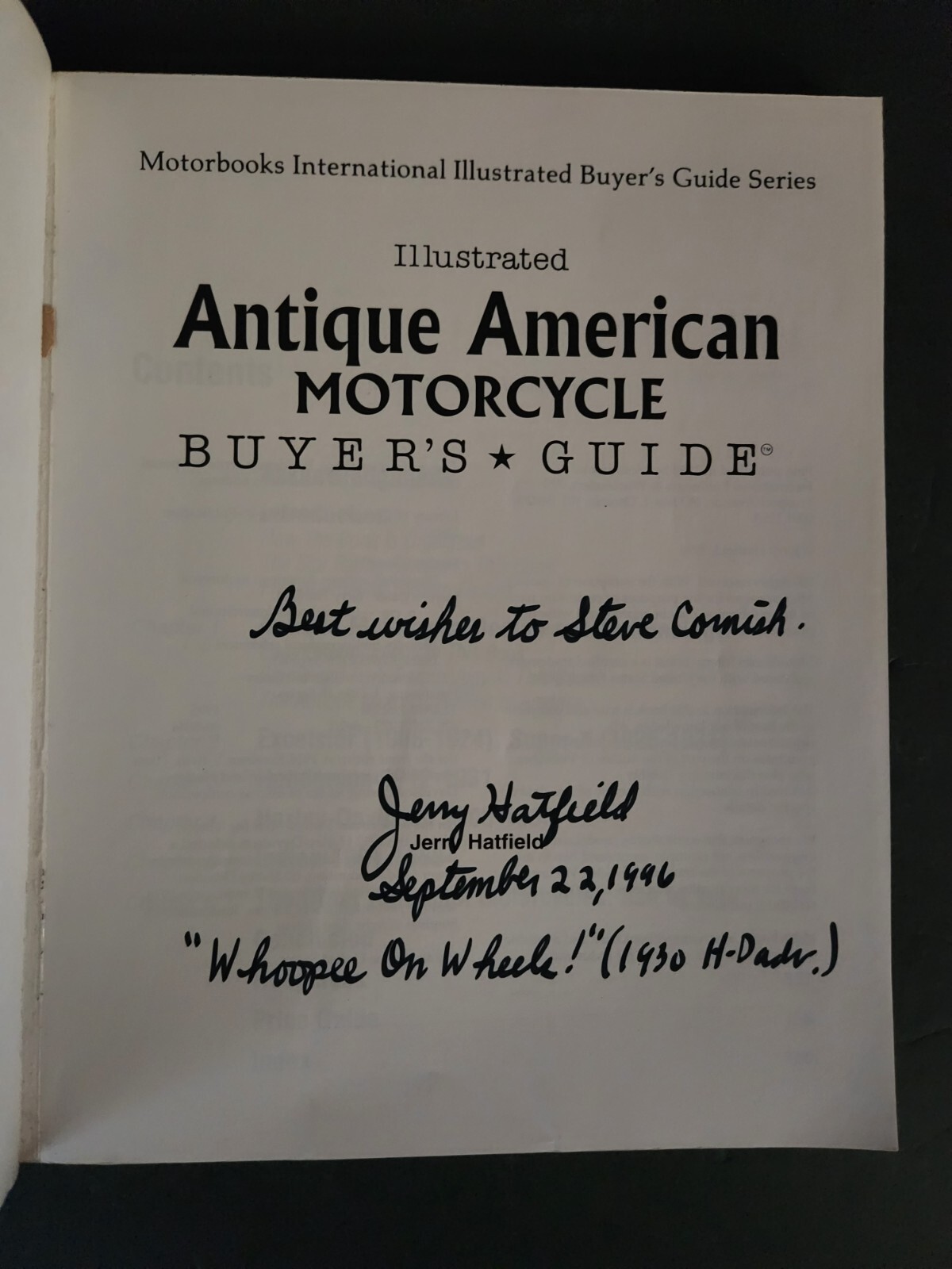 Antique American Motorcycle Buyer's Guide By Jerry Hatfield SIGNED BY