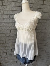 Victoria's Secret sheer pleated babydoll slip dress vintage size Large White Y2K