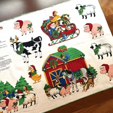 Cranston Holiday Farm Animal Friends APPLIQUES Fabric Cut & Sew Quilt Panel Xmas