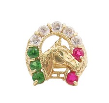 14K GOLD Vintage Ring Round Stones Inlay Horse Shoe For Good Luck Sz 11 GR912
