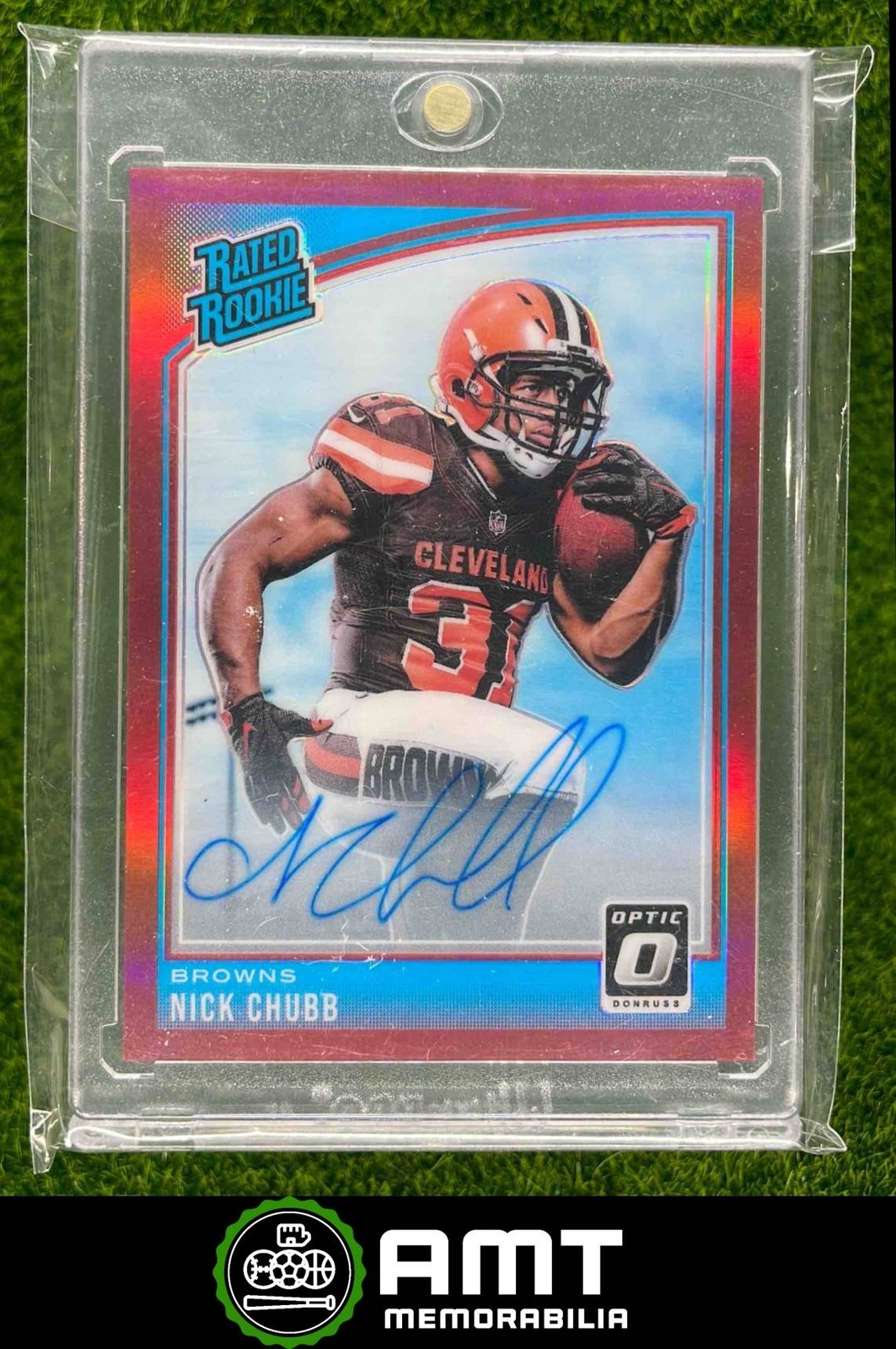 Nick Chubb 2018 Panini Donruss Optic 41/50 Rated RC Auto Red Cleveland Browns
