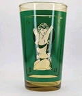 Peekaboo Risque Bikini Woman Pinup Girl Keyhole Green Federal Glass Vtg Bar Cave