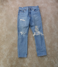 Levi's Premium 501 Skinny Jeans Women's 29x28 Blue Denim Button Fly ripped