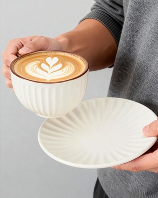 11.5oz Ceramic Cappuccino Cup and Saucer Set,Large Coffee Cup with Saucer 