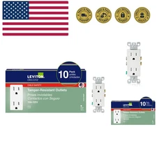 15 Amp Decora Tamper-Resistant Duplex Electrical Wall Outlet, 10 Pack, , White