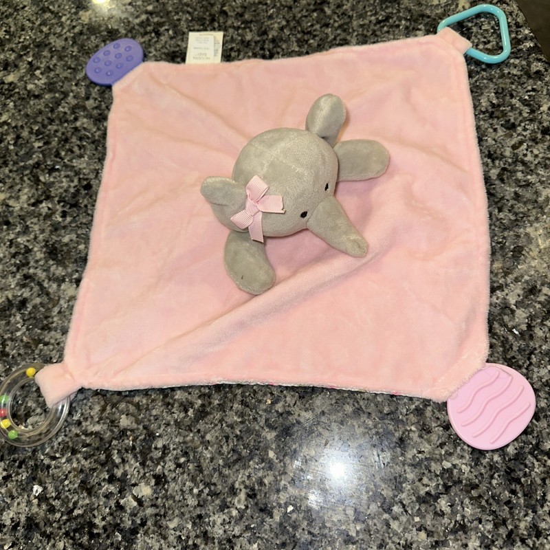 Modern Baby Pink Elephant Snuggle Lovey Plush Security Blanket Rattle Teether