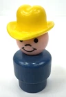 Vintage Fisher Price Little People Blue Farmer Boy/Cowboy w/Yellow Hat
