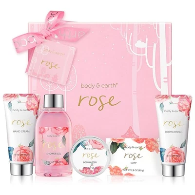 BODY & EARTH Bath Spa Women Gift Set, 5 Pcs Rose Gift Sets Box for Women Pamp...