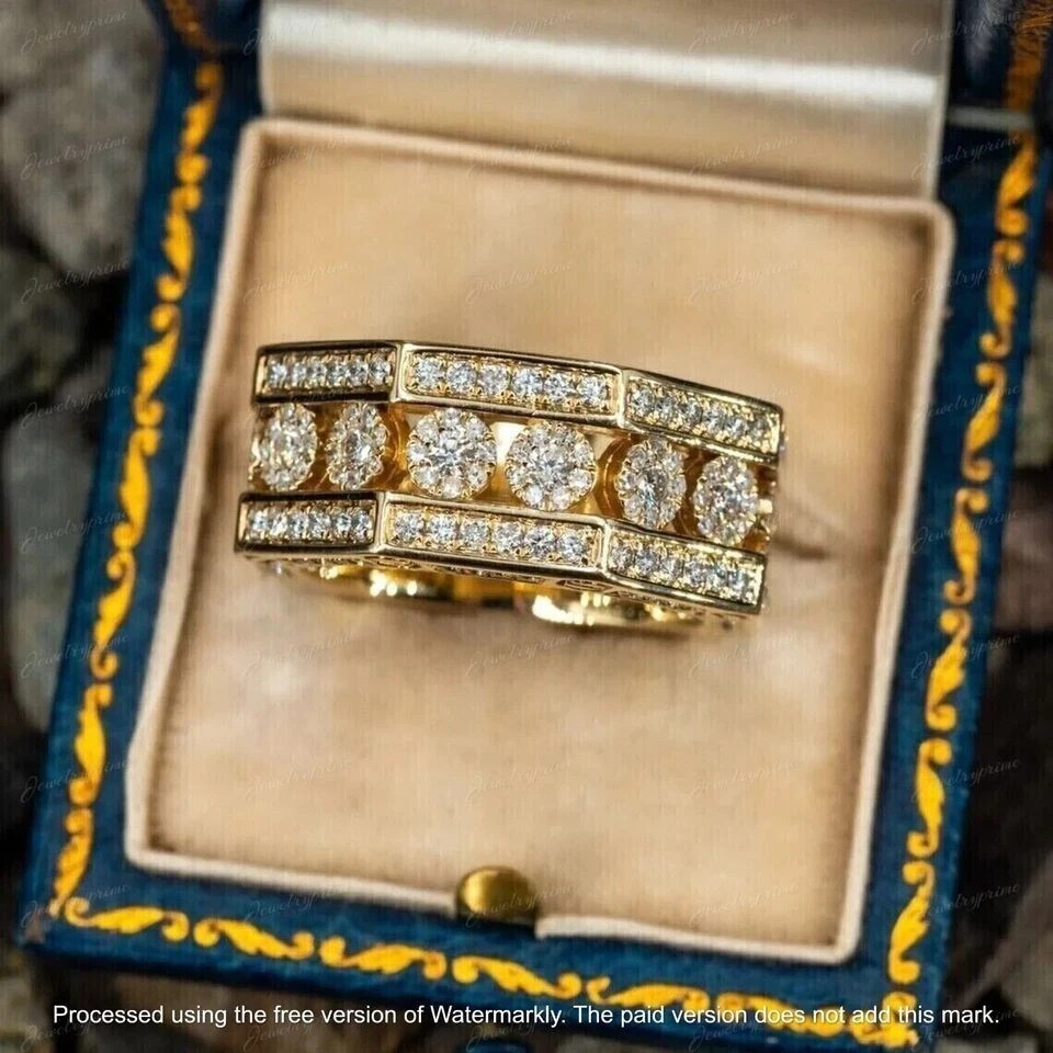 Diamond Men's Wedding Band Ring 14K Yellow Gold Plated 3Ct Round Cut Lab Created