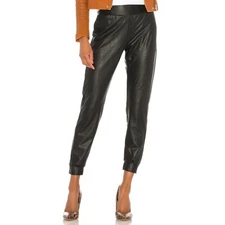 Commando Women's Black Faux Leather Joggers Pant Stretch Size Large NWT