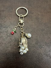 Gold and Pearl Keychain with Red Rose Charm