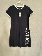 Tommy Hilfiger Dress Womens XS Navy Blue Logo T Shirt Short Sleeve Knit Jersey