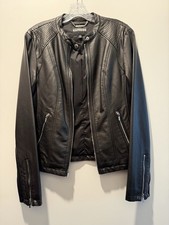 Express Black classic leather jacket Full Zip...