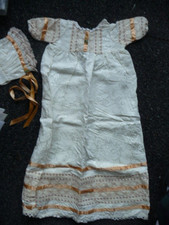 Antique Long Victorian Lace Christening Baptism Baby Gown and Bonnet