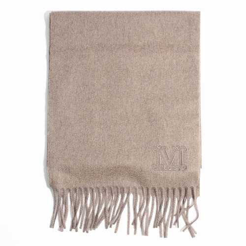 Max Mara Beige Cashmere Embroidered Logo Scarf